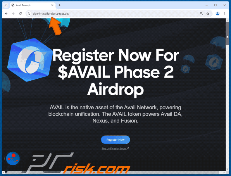 Appearance of $AVAIL Airdrop scam (GIF)