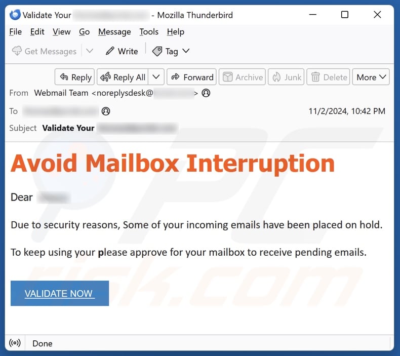 Avoid Mailbox Interruption email spam campaign