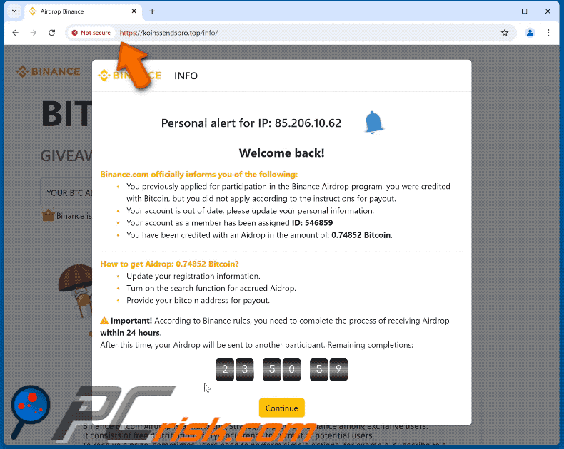 Appearance of Bitcoin Airdrop From Binance scam