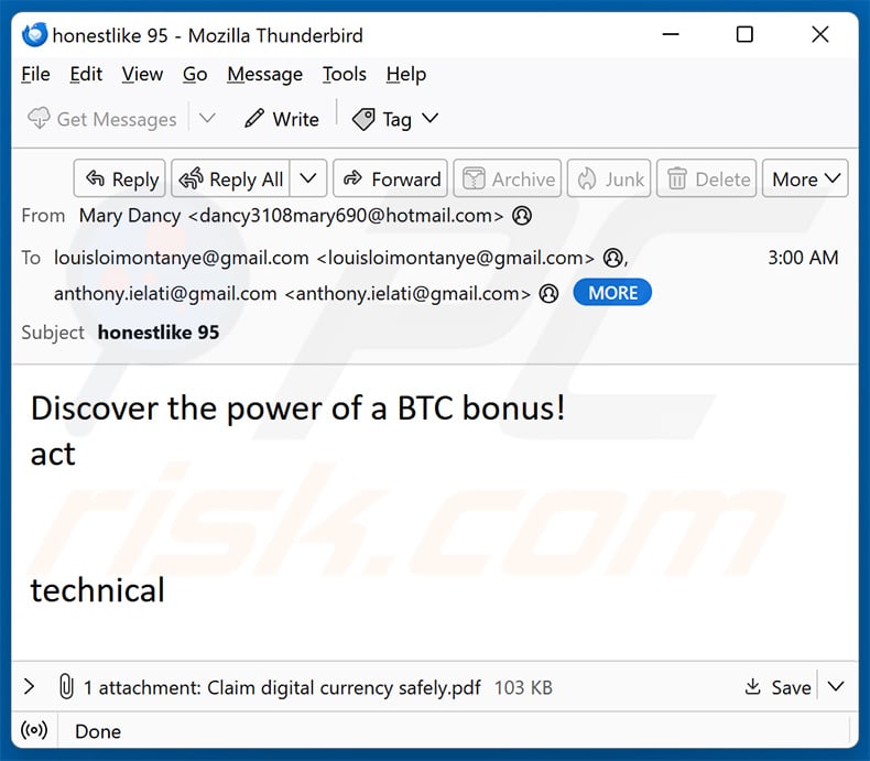 Spam email promoting Bitcoin Mining scam (2024-11-26 - sample 1)