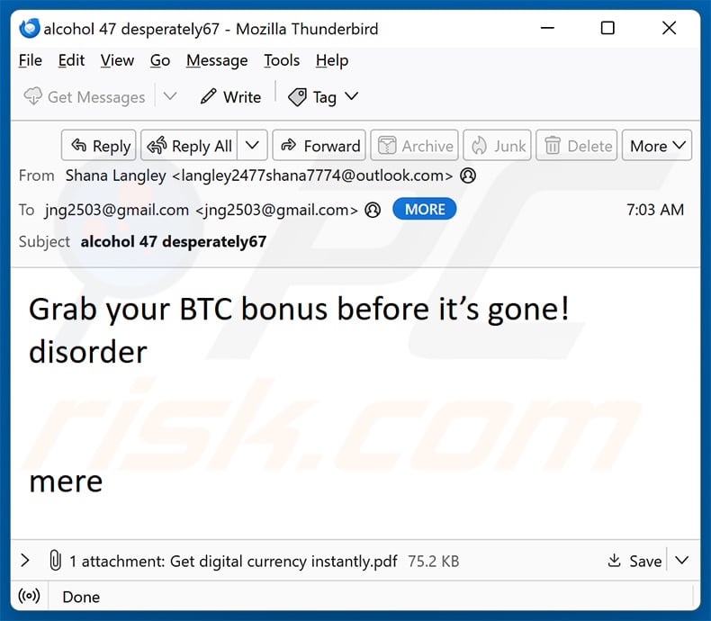 Spam email promoting Bitcoin Mining scam (2024-11-26 - sample 2)