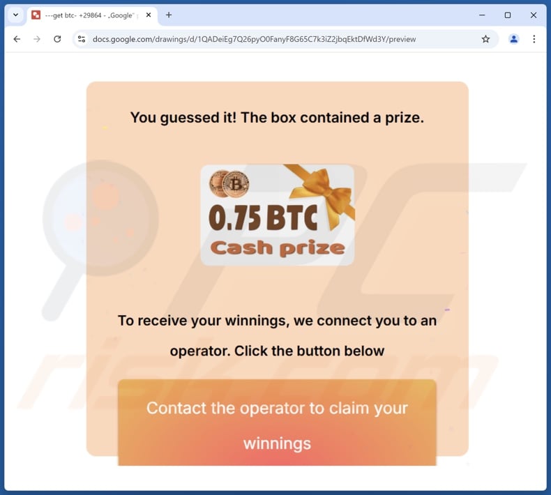 Bitcoin Prize Draw deceptive page promoted by a spam email attachment