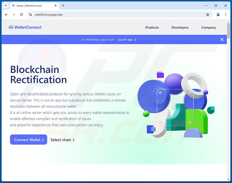 Blockchain Rectification drainer website (web3fixlive.pages[.]dev)