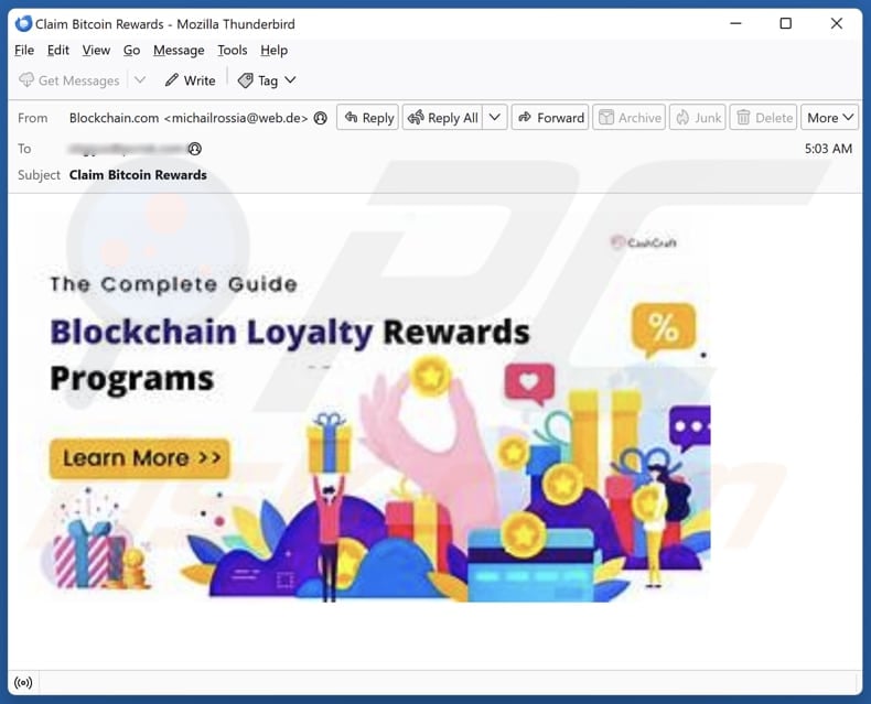 Blockchain Rewards email scam second variant