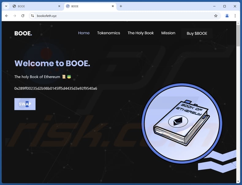 Claim BOOE Scam real website (bookofeth.xyz)