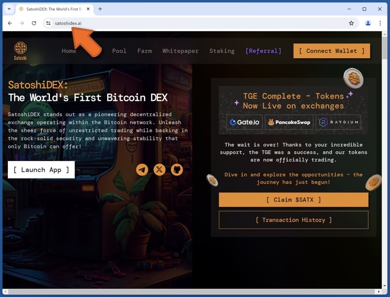 Appearance of the real SatoshiDEX website (satoshidex.ai)