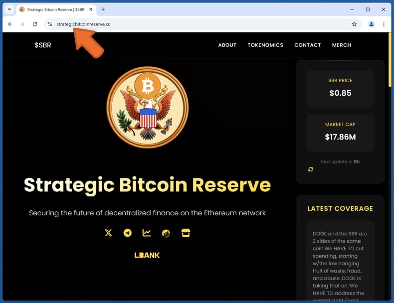 Appearance of the real Strategic Bitcoin Reserve website (strategicbitcoinreserve.cc)