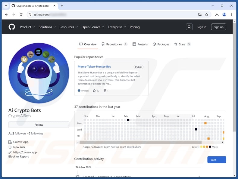 GitHub repository endorsing CryptoAITools as Meme Token Hunter Bot