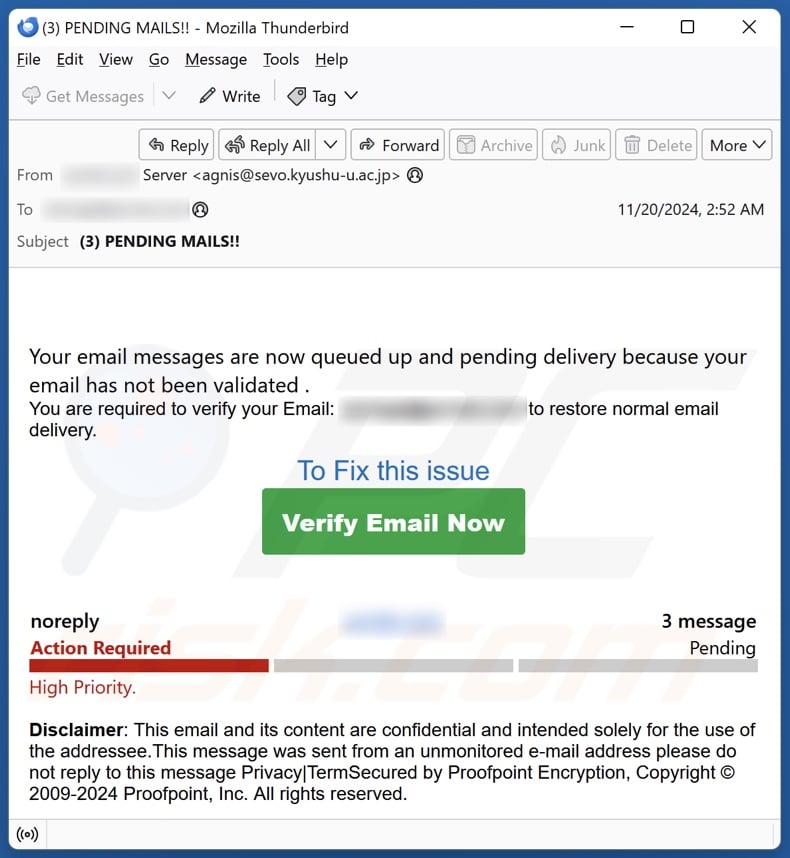 Email Has Not Been Validated email spam campaign