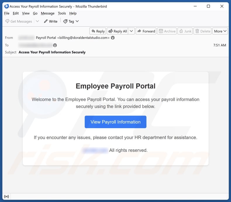 Employee Payroll Portal email spam campaign