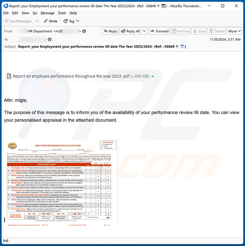 Employees Performance Report email scam (2024-11-11)
