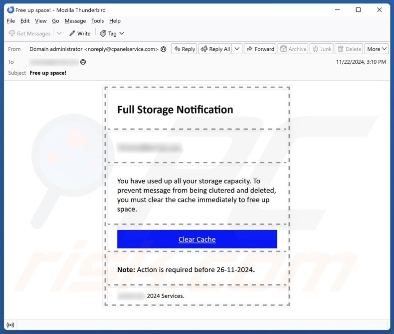 Full Storage Notification email spam campaign