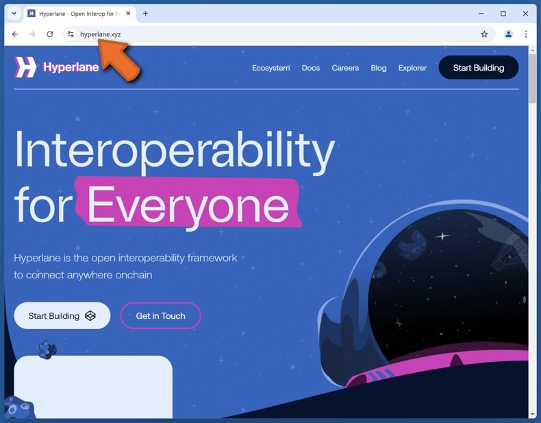 Appearance of the real Hyperlane website (hyperlane.xyz)