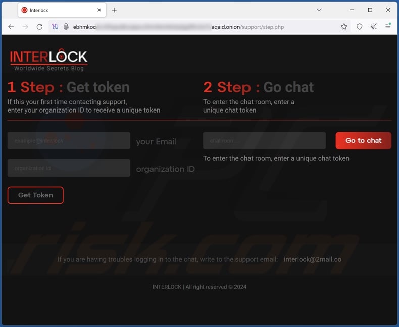 Interlock ransomware chat website on Tor