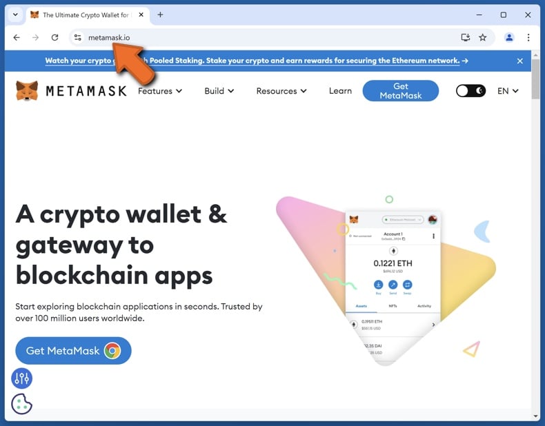 Real MetaMask website (metamask.io)