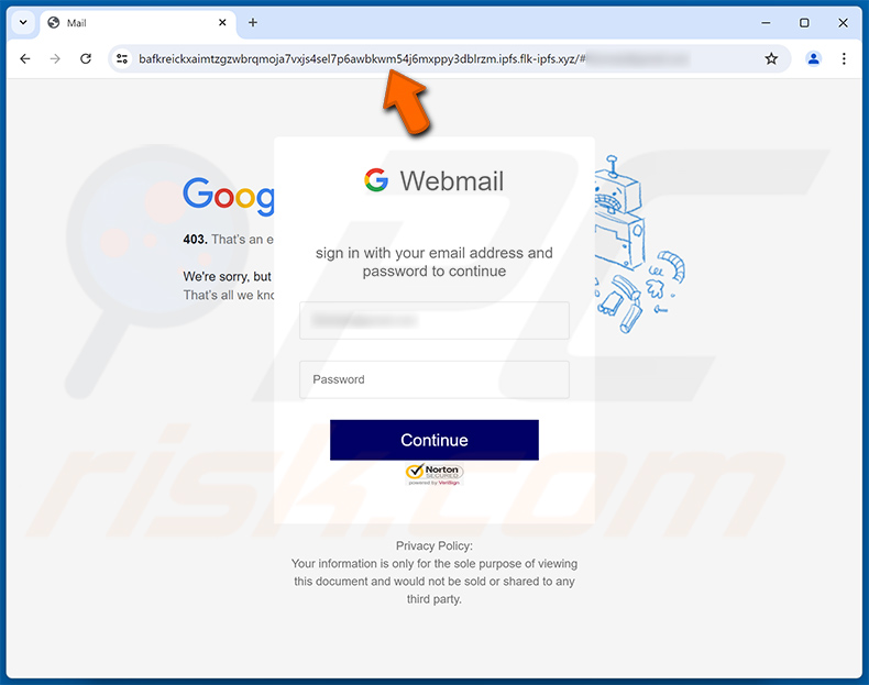 Phishing site promoted via Italian variant of Login Session Authentication email scam