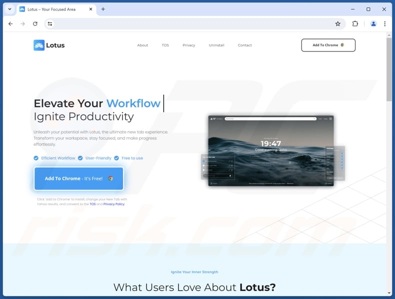 Website used to promote Lotus - Your Daily Focus New Tab browser hijacker