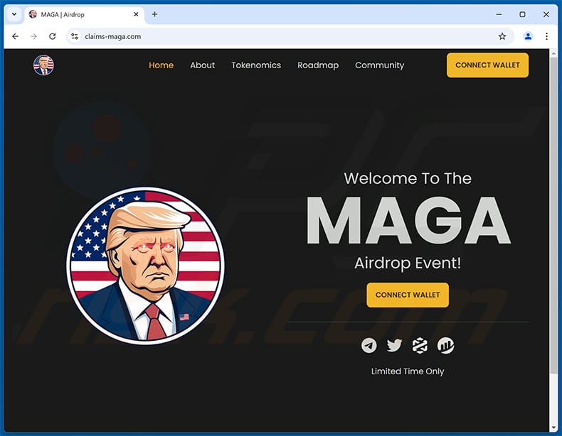 MAGA Airdrop scam website (claims-maga[.]com)