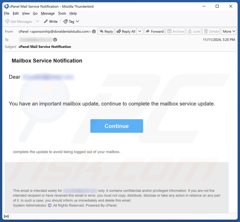 Mailbox Service Notification email spam campaign