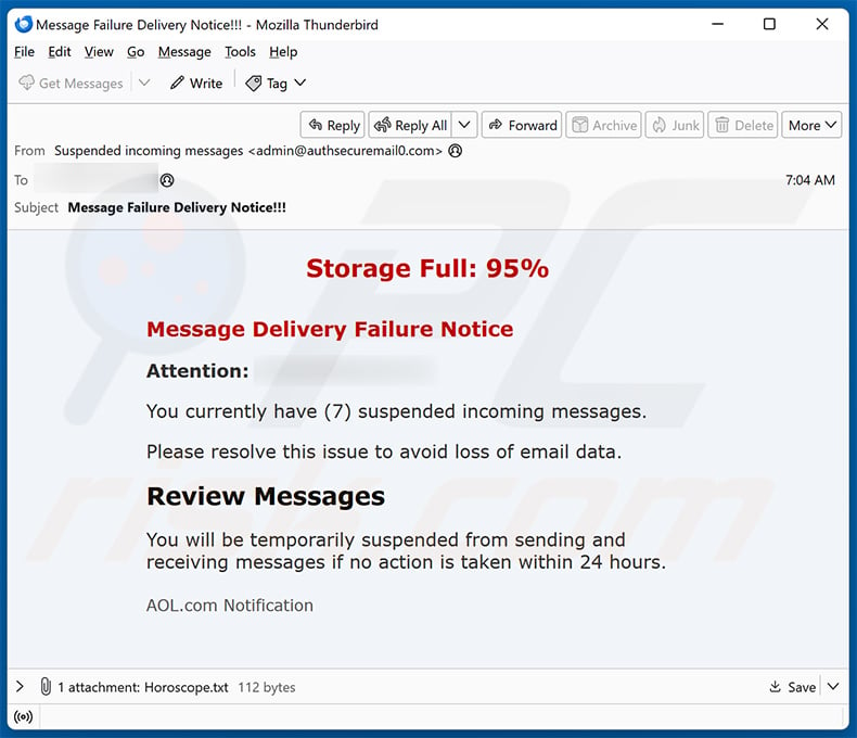 Messages Delivery Failure email scam (2024-11-19)