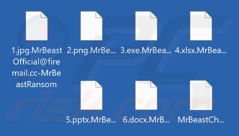 Files encrypted by MrBeast ransomware (.MrBeastOfficial@firemail.cc-MrBeastRansom extension)