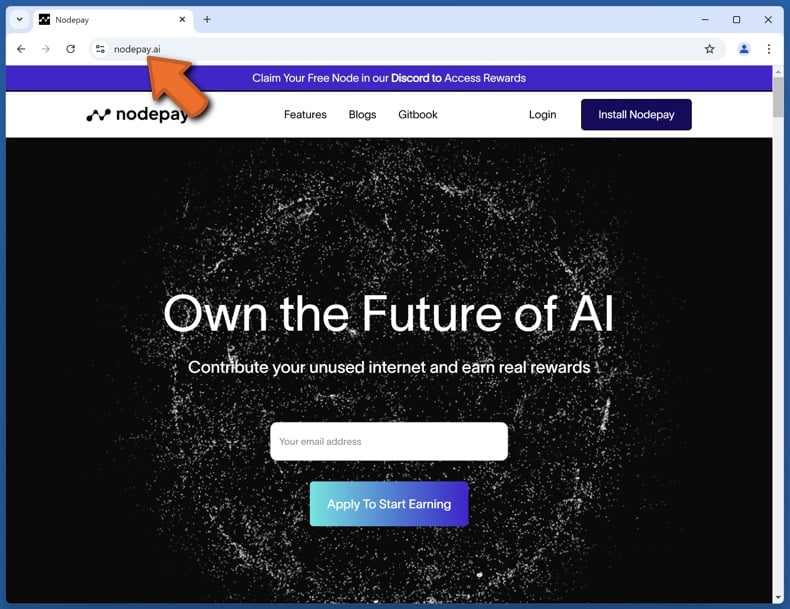 Appearance of the real Nodepay website (nodepay.ai)