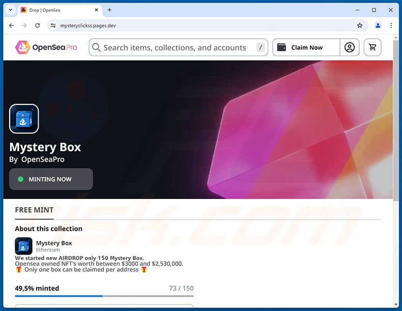 OpenSea Mystery Boxes phishing site - mysteryclickss.pages[.]dev