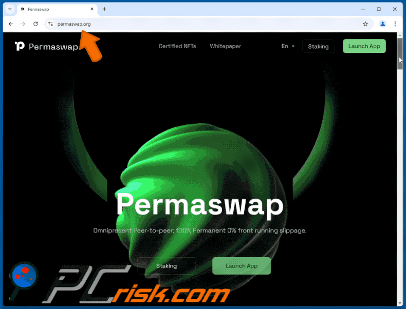 Appearance of Permaswap Staking scam