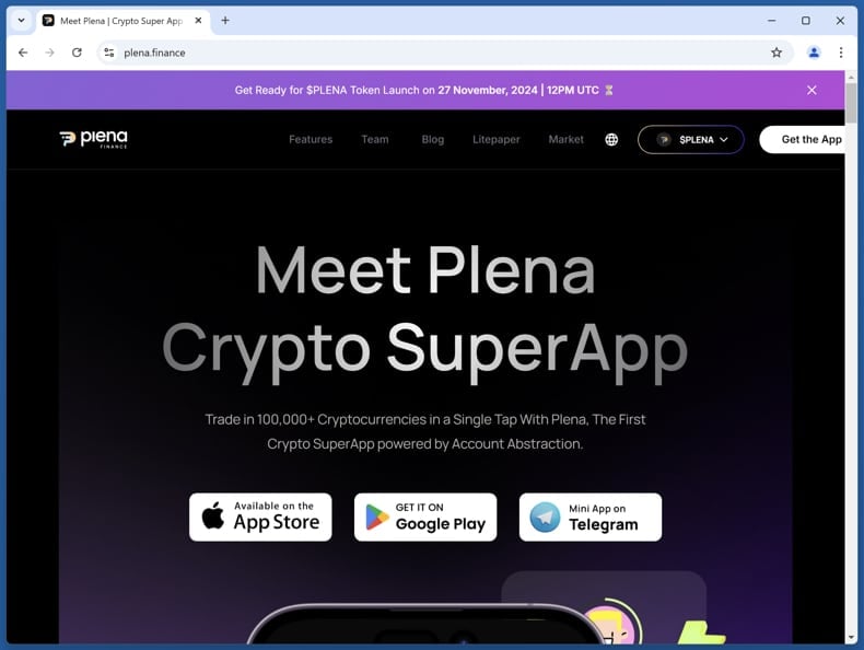 Plena token claims scam real website (plena.finance)