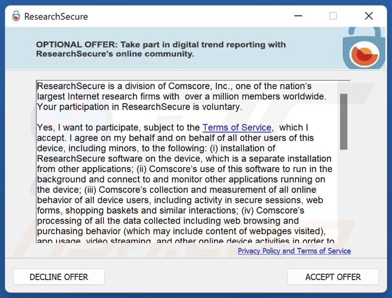 ResearchSecure PUA installation setup