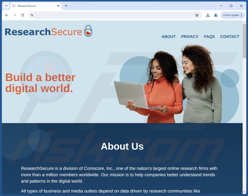 Website used to promote ResearchSecure PUA