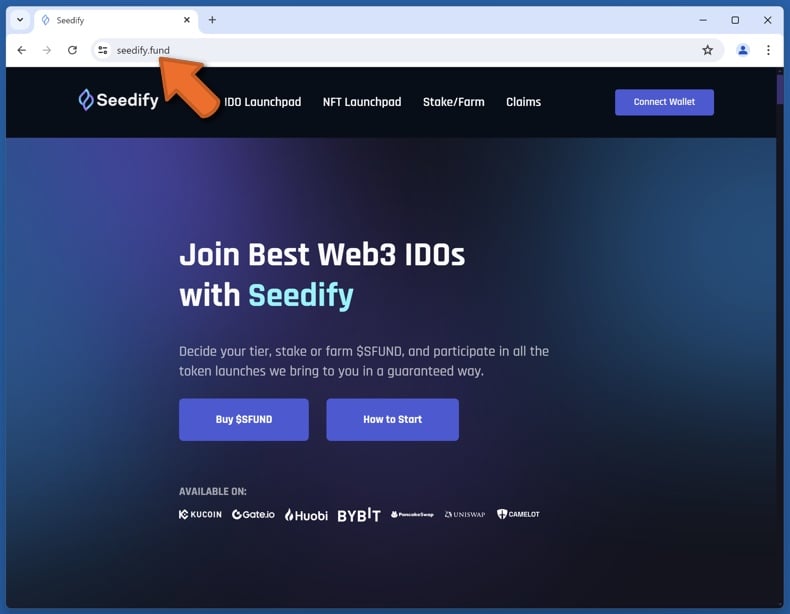 Appearance of the real Seedify website (seedify.fund)