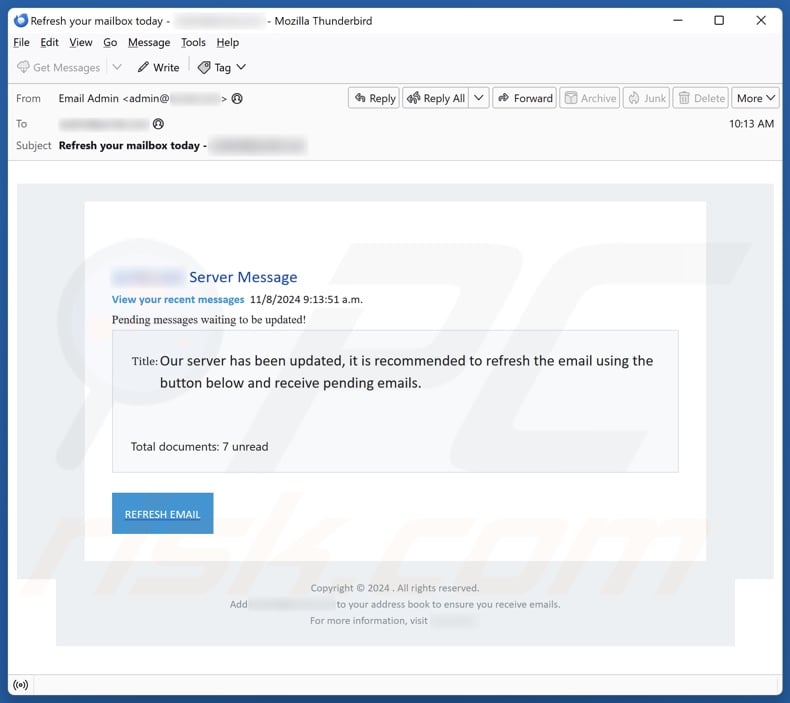 Server Has Been Updated - Refresh Your Email email spam campaign