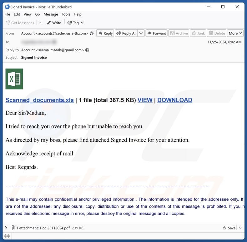 Signed Invoice email spam campaign