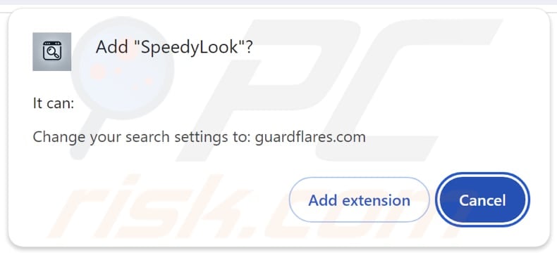 SpeedyLook browser hijacker asking for permissions