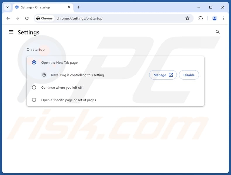 Removing travelbugtab.com from Google Chrome homepage