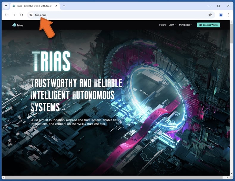 Appearance of the real Trias website (trias.one)