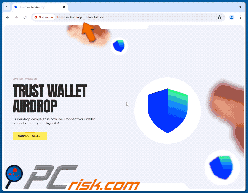 Appearance of Trust Wallet Airdrop scam (GIF)