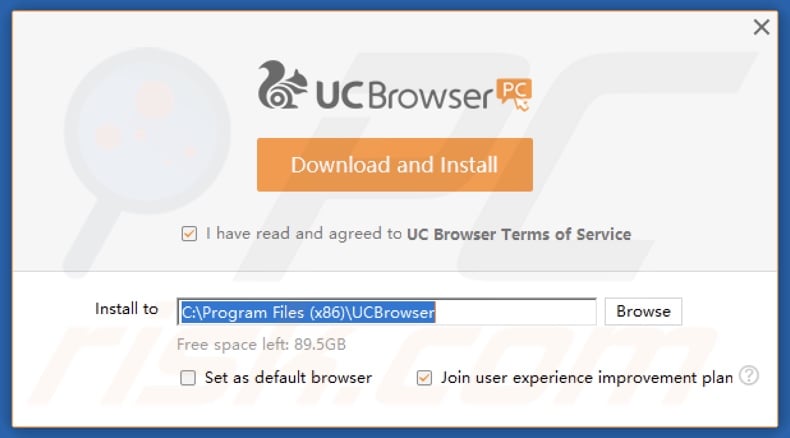 UC Browser PUA installation setup