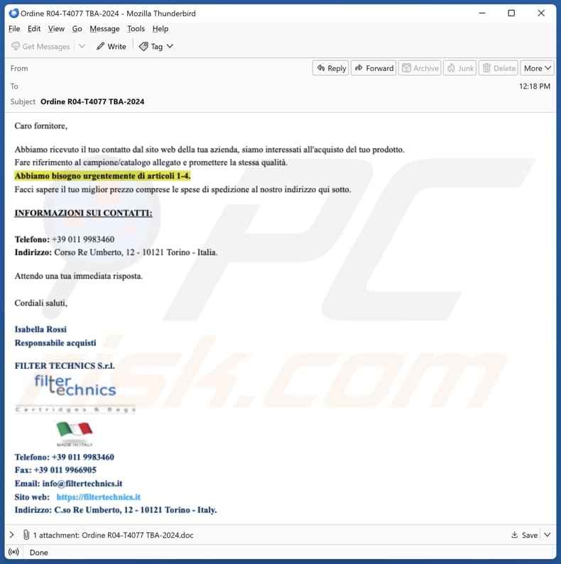 VipKeyLogger malware distributing email