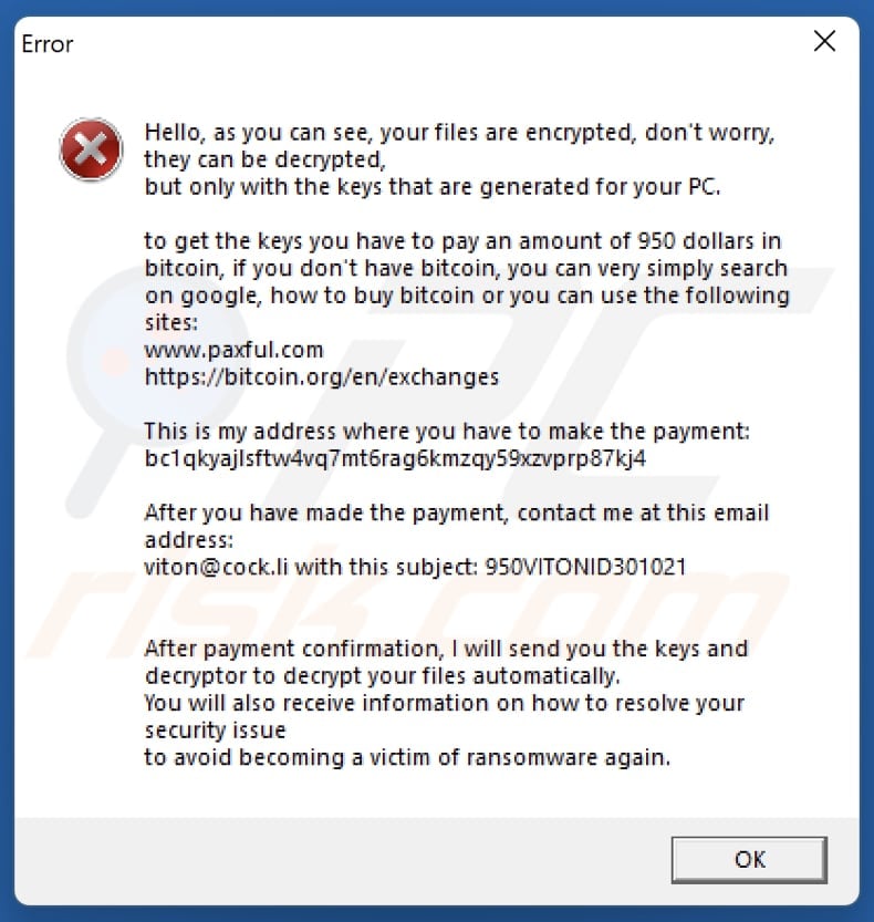 ViT ransomware pop-up window