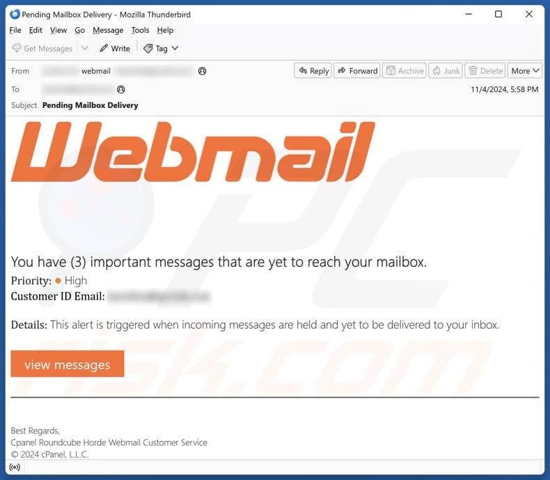 Webmail - Messages Are Yet To Reach Your Mailbox email spam campaign