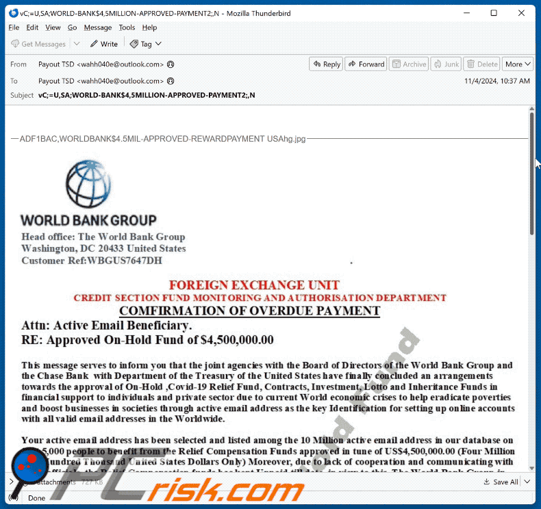 World Bank Group - Overdue Payment Email Scam appearance