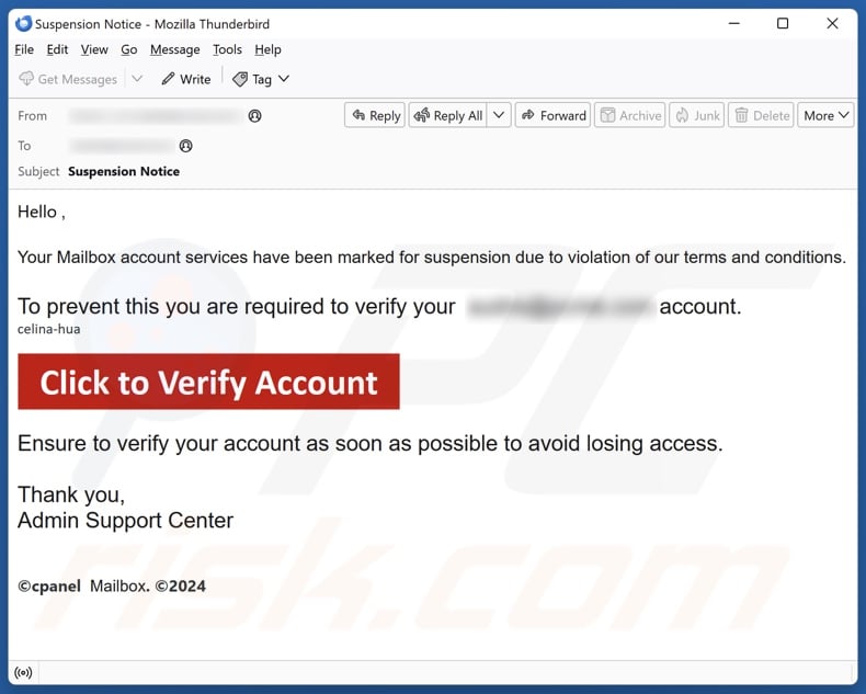 Account Services Have Been Marked For Suspension email spam campaign