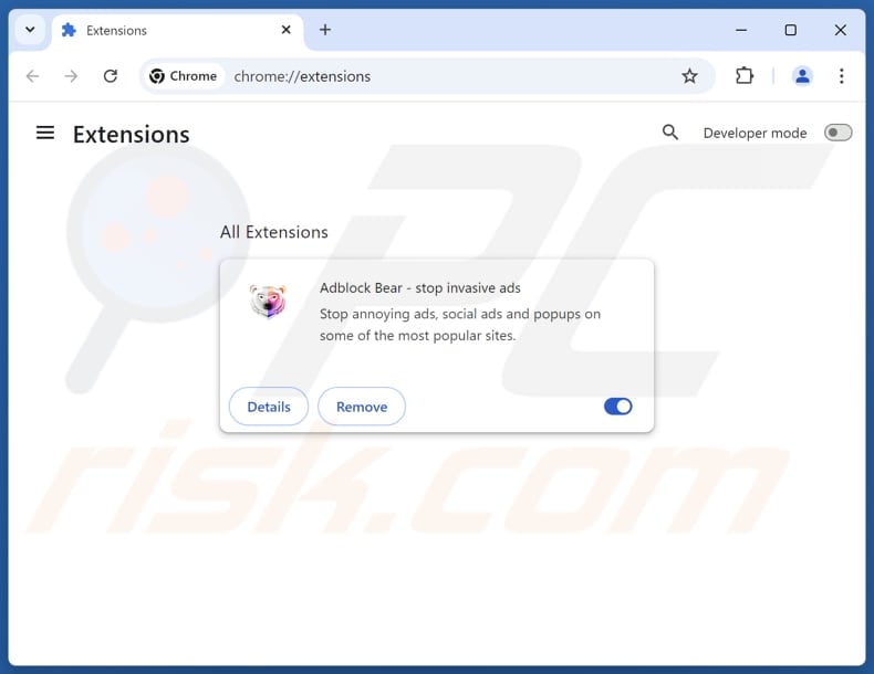 Removing Adblock Bear - stop invasive ads ads from Google Chrome step 2