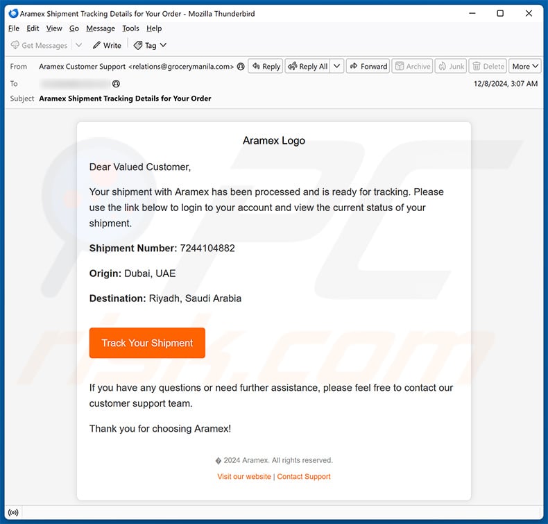 Aramex email scam (2024-12-11)