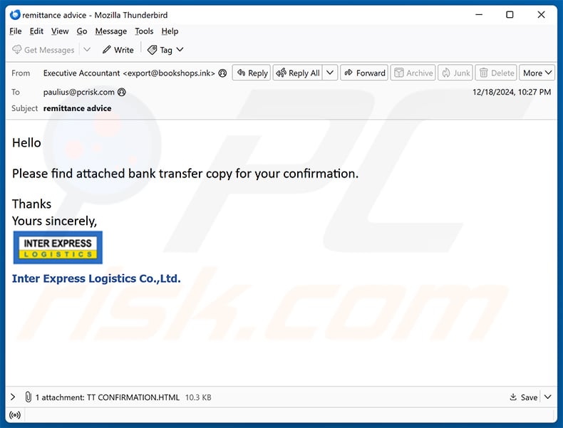 Bank Transfer Accounting Copy email scam (2024-12-20)