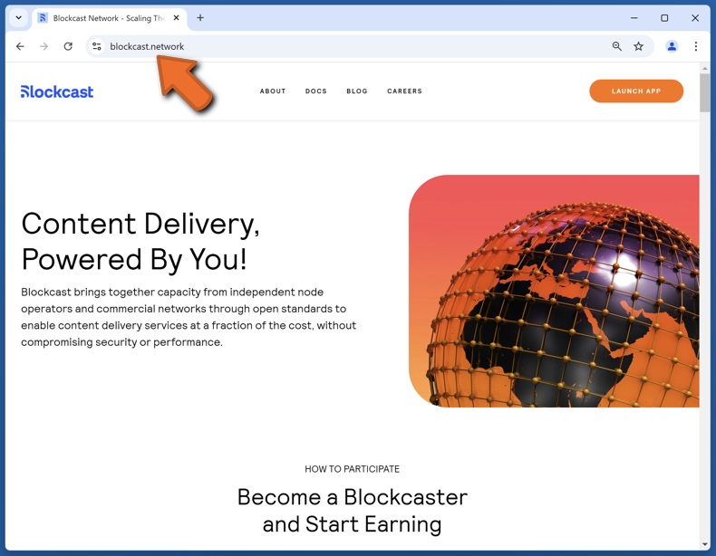 Appearance of the real Blockcast website (blockcast.network)