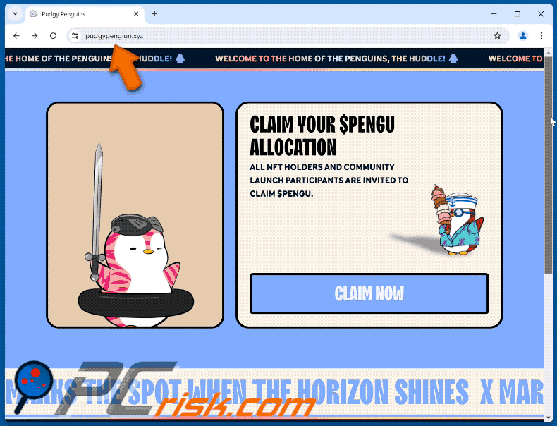 Appearance of CLAIM YOUR $PENGU ALLOCATION scam