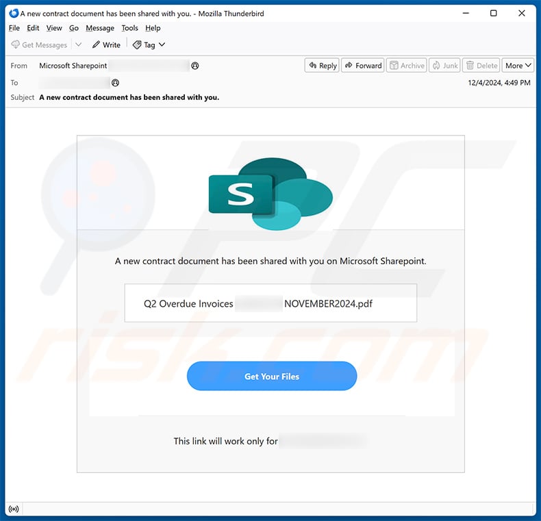 A new contract document has been shared with you on Microsoft Sharepoint